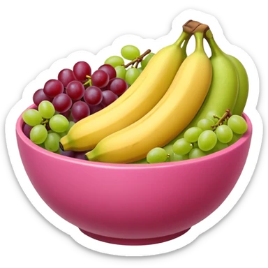 A pink bolw fully of all types os fruits, like a macedonia without red fruits sticker