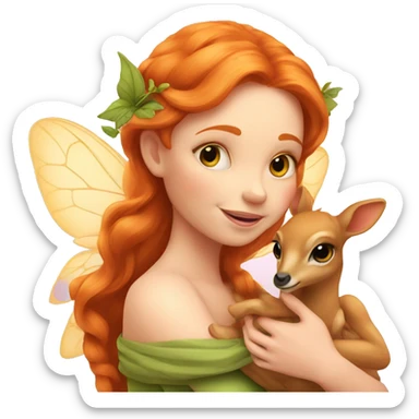 Beautiful ginger fairy with a baby fawn  sticker