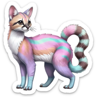 Colorful dark tropical pale light fruity pastel white glorious iridescent divine exotic cute cool beautiful beautiful fantasy-caracal-civet-genet-sergal-vernid-Cacomistle-Trico-oncilla-animal-Fakémon-hybrid-fursona (full body) sticker