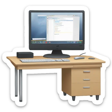 desktop computer on desk back view sticker