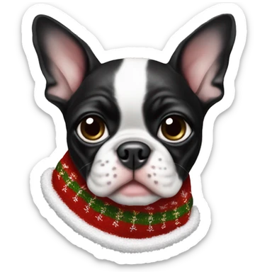 Boston terrier puppy wearing Christmas ugly sweater  sticker