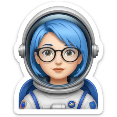 Female astronaut with blue hair, wear glasses sticker