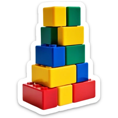 A small stack of colorful Lego-style blocks with happy faces sticker