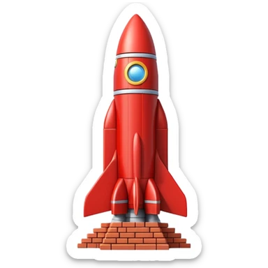 Statue of vertically ascending rocket ship, made of layered red bricks  sticker