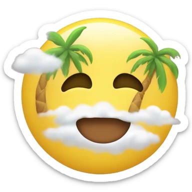 A yellow round emoji with palms on the cheeks blushing, eyes closed and the head is floting on  a fluffy cloudd sticker