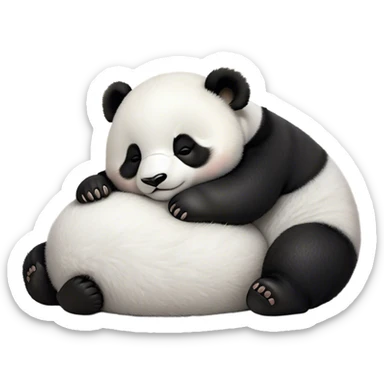 Meme-Worthy Cute Sleeping Baby Panda Portrait Emoji, Head resting peacefully with a contented smile, showcasing a tiny, irresistibly fluffy build and a luxuriously soft black and white Fur, eyes shut in a serene, restful nap, Simplified yet hilariously adorable features, highly detailed, glowing with a soft, drowsy light, high shine, relaxed and utterly lovable, stylized with an air of playful laziness, bright and heartwarming, soft glowing outline, capturing the essence of a comically sleepy baby panda, so meme-worthy it feels like it could instantly become the next viral sensation of adorable slumber! sticker