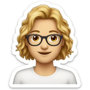 Jeune adulte avec des lunettes blanche visage de forme oval et cheuveux brun sticker