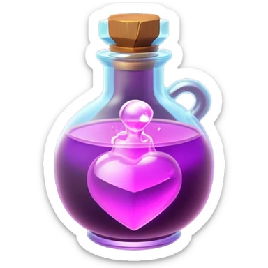 Clash of Clans aesthetic: Cinematic Playful Pixel 3D Magic Potion Portrait Emoji, rendered in a 3D vector-style similar to standard emojis with minimal shading and bold, simplified shapes. A compact, distinct form with signature details, softly glowing with a pixelated adventure charm. Simplified yet unmistakably iconic, highly detailed and consistent, glowing with a soft radiance and high shine. Stylized with a touch of classic pixel-art charm and a soft glowing outline, capturing the essence of a beloved gaming relic with a friendly, playful manner! sticker