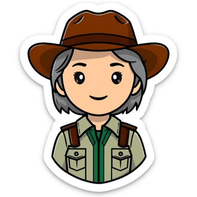 white woman park ranger with brown and gray hair sticker