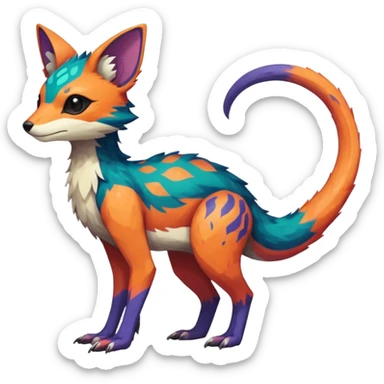  beautiful handsome gorgeous aesthetic colorful vibrant Vernid-Trico-species-Fakemon-creature by LiLaiRa, 4 legs, 1 tail, random markings, (full body) sticker