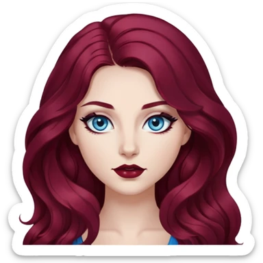 pretty long hair wavy dark wine red hair baddie with black eyeliner and blue eyes sticker