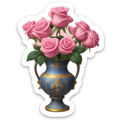 Pink roses in roccoco vase sticker