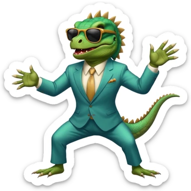 capitalist iguana banker godfather with black sunglasses breakdance scaring sticker