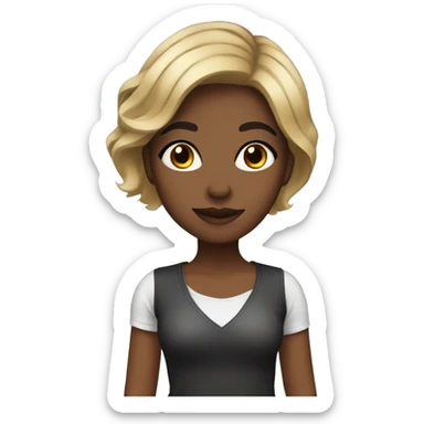 Medium brown skin girl with black and blonde highlights medium hair length  sticker
