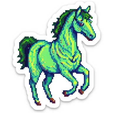 green horse pixel art galloping pose sticker