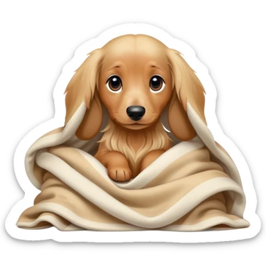 kawaii disney blonde long-haired daschund puppy cozy in a blanket sticker