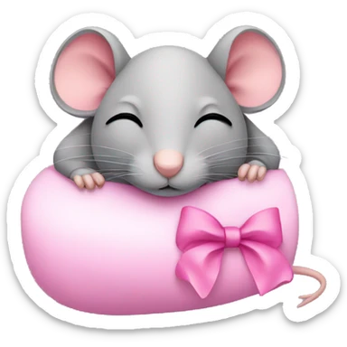 Grey Mouse with pink bow sleeping sticker