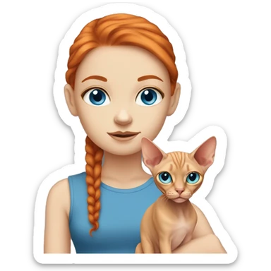 Skinny Girl with ginger hair and blue eyes with sphynx cat sticker