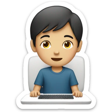 Young asian boy with computer sticker