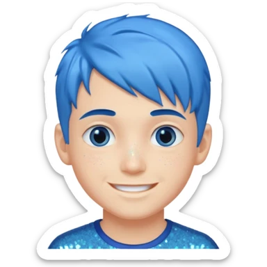 glitter blue gamer Boy happy blue hair sticker