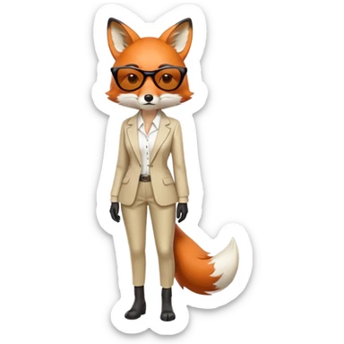 serious anthropomorphised female fox in stylish outfit with sunglasses, looking sad and to the side, full-body view sticker