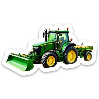 John Deere 6155M (2020) – Cinematic-realistic John Deere 6155M tractor, its iconic green and yellow body rolling across vast Australian farmlands. The powerful engine hums as it tows a massive plow, cutting through golden fields under a clear blue sky, dust rising in its wake. sticker