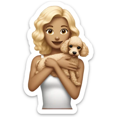 blonde woman straight hair hugging cream colored poodle puppy sticker