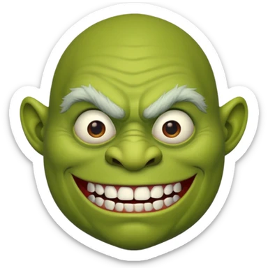 ugly green ogre with no hair a black mouth with janky white teeth sticker