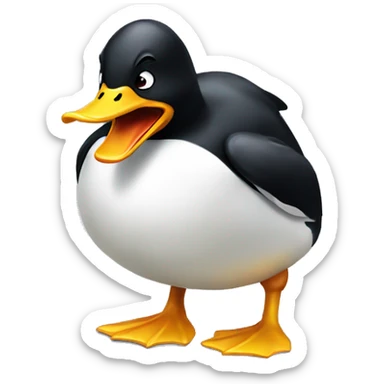 Duck angry at penguin  sticker