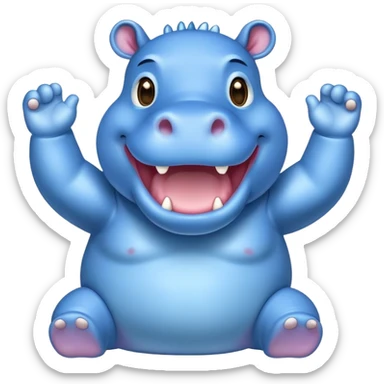 an cheering Happy hippo with blue Skin Color  sticker