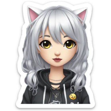 Edgy Kawaii Cute Cool Cartoon Beautiful Elegant Pretty Anime Punk Techwear Gothic Catgirl sticker
