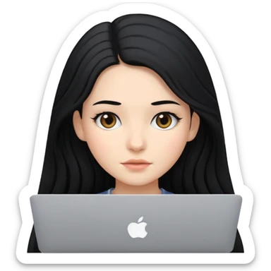 a girl using the mac book air with black sticker