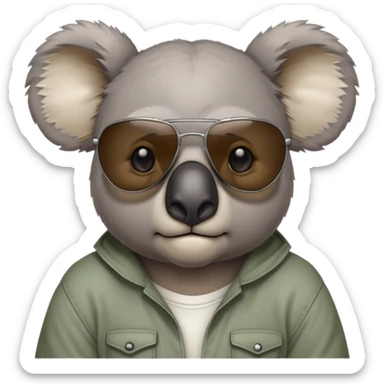 anthropomorphised koala, head and shoulders, casual clothing, dark sunglasses, grumpy expression sticker