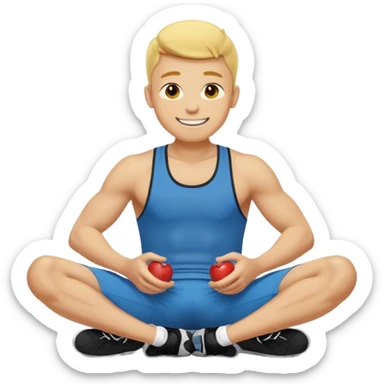 Man doing working out, doing sit-ups in athletic clothes, apple style emoji, yellow skin sticker