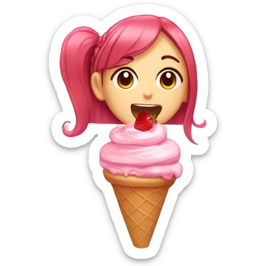 A anime girl eating strawberry ice cream in a cone sticker