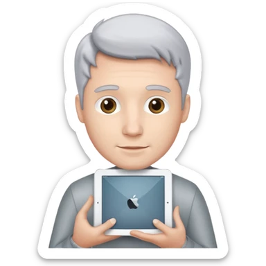 man holding an iPad sticker