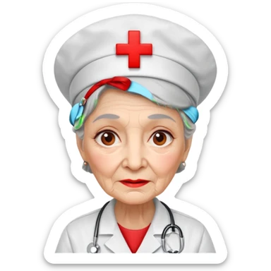 old woman nurse, red cross hat sticker