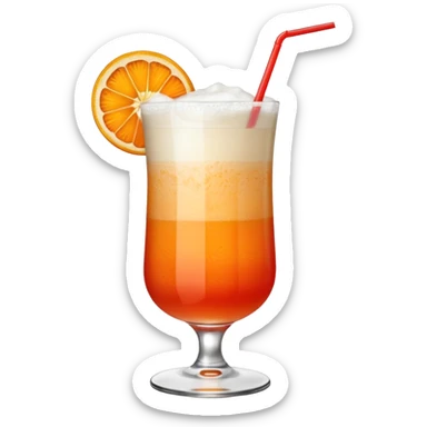 A tall glass filled with a frothy orange-red Garibaldi cocktail, topped with an orange wedge. sticker
