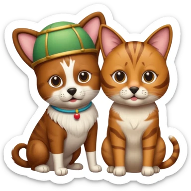 Dog with a bongo on it head with a cat playing the bongo standing in the dog sticker