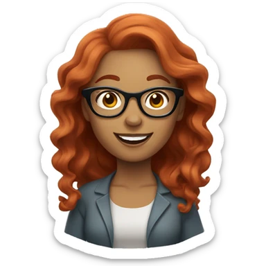 Woman with glasses and wavy red hair waving hello sticker