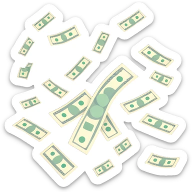 dollar bills raining from cloudy sky sticker