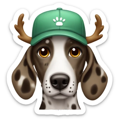 Brown Dalmatian in a cap with deer horns sticker