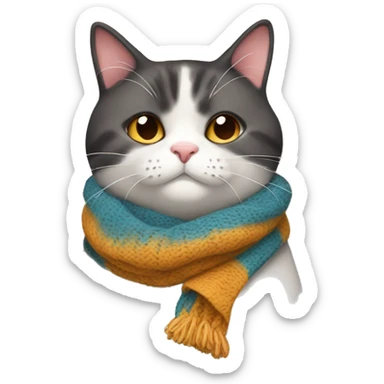 Fat Calico cat wearing a knit scarf sticker