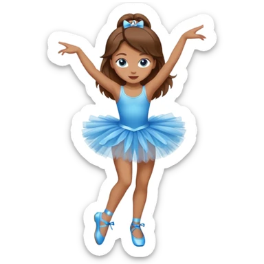 Girl dancing in a tutu with point shoes with tan skin long brown hair and blue eyes  sticker