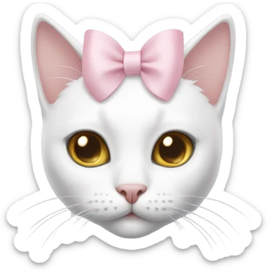 A white cat with a light pink bow on her head  sticker