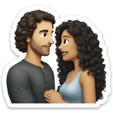 White Man with dark hair kissing white woman with long dark curly hair sticker