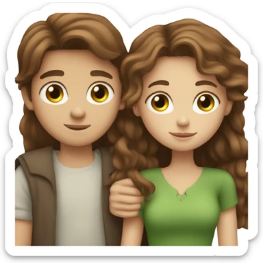brown hair blue eyed girl hugging brown hair green eyed boy sticker