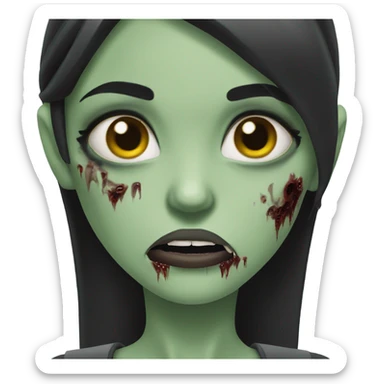 girl zombie with black long hair with teeth and serious face  sticker