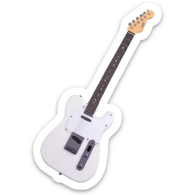 A white body Telecaster type guitar with a black pickguard, shown fully and arranged to be visible entirely. Designed in a 3D emoji style with a simple and friendly atmosphere, no background, suitable for icon use. sticker