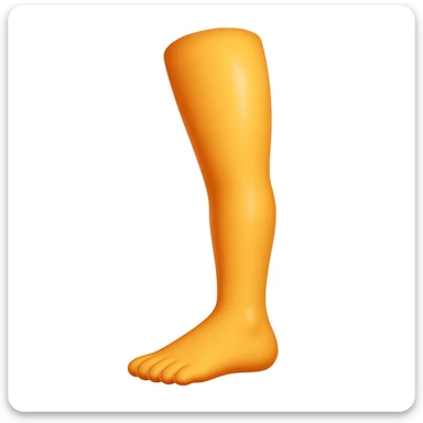 Create a single leg emoji that looks exactly like one of the legs in the reference image, in iOS emoji style. The emoji should have 3D appearance, shiny surface, smooth gradients, soft shadows, and a realistic leg and foot with the classic emoji look. Add a glossy effect to the skin. sticker